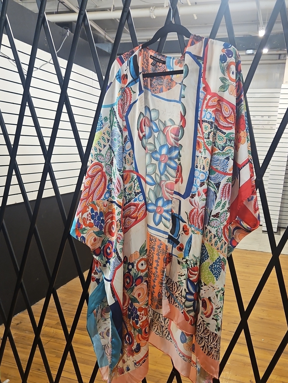 Floral Multi-Color Silk-Feel Kimono Robe - Picture 2 of 4